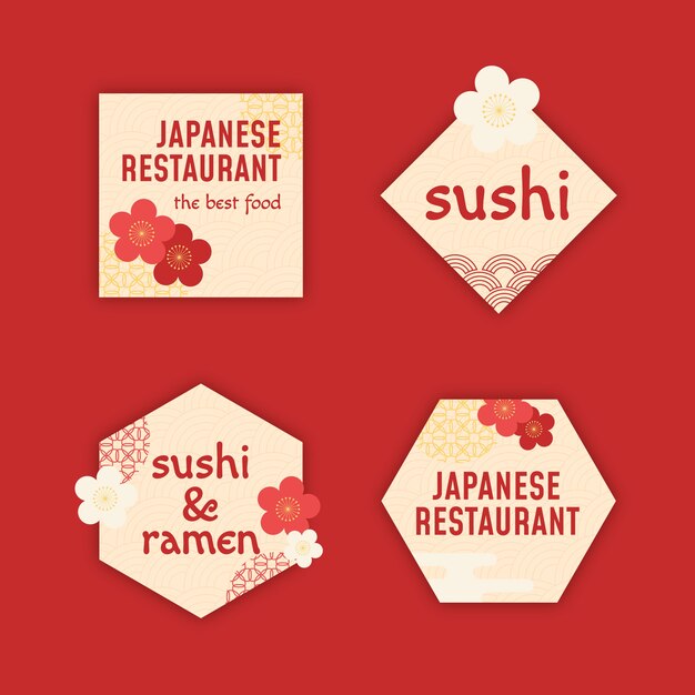 Colección de etiquetas planas de restaurante japonés