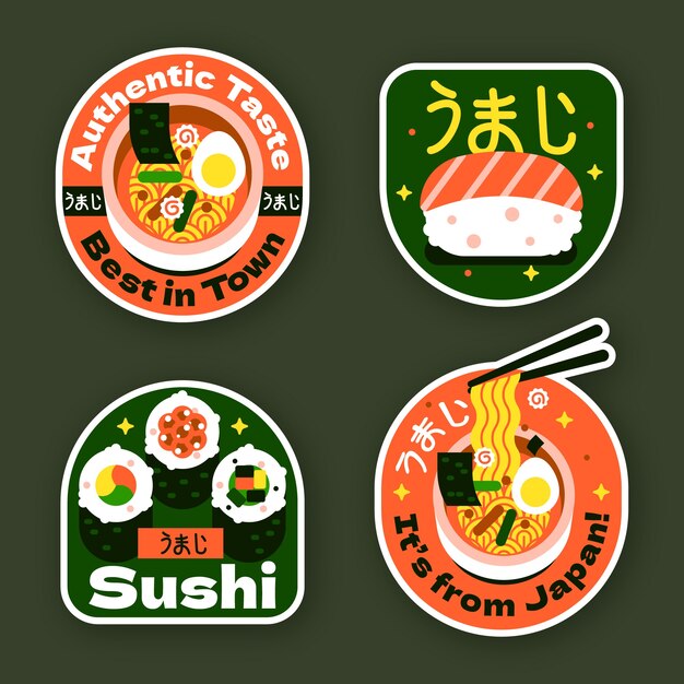 Colección de etiquetas planas de restaurante japonés