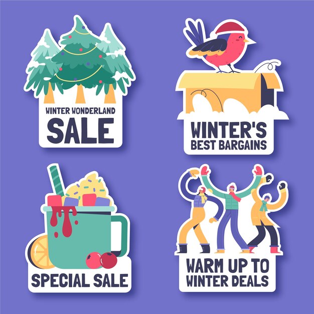 Colección de etiquetas planas para la temporada de invierno