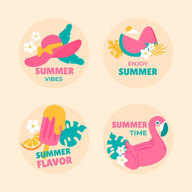 Vector gratuito colección de etiquetas planas para la temporada de verano