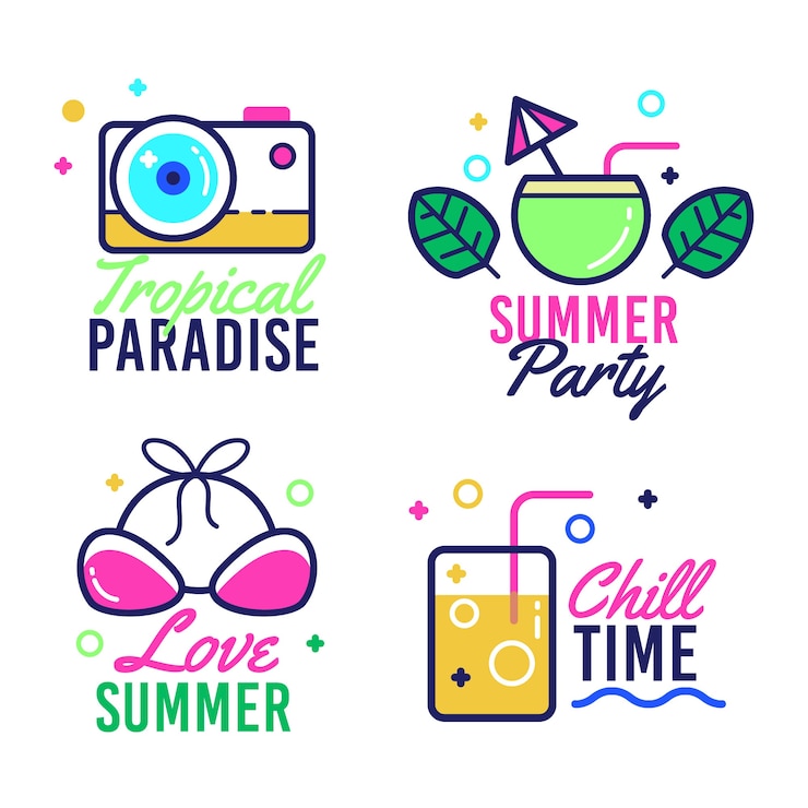 Vector gratuito colección de etiquetas planas de verano