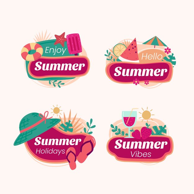 Colección de etiquetas planas para el verano