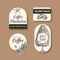 Vector gratuito colección de etiquetas de plantaciones de café dibujadas a mano