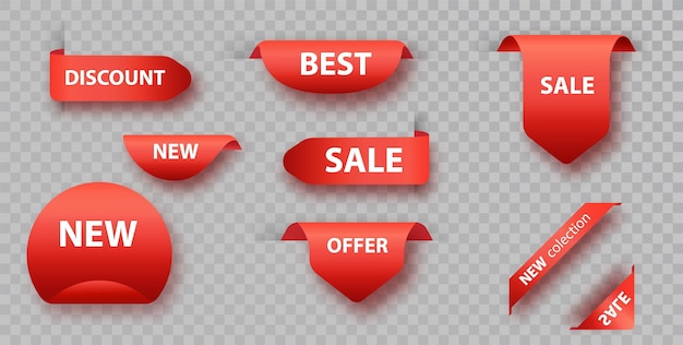 Colección de etiquetas de precios con pancartas de venta de cintas aisladas Colección realista de etiquetas de precios rojas perfectas para ofertas especiales y descuentos en compras