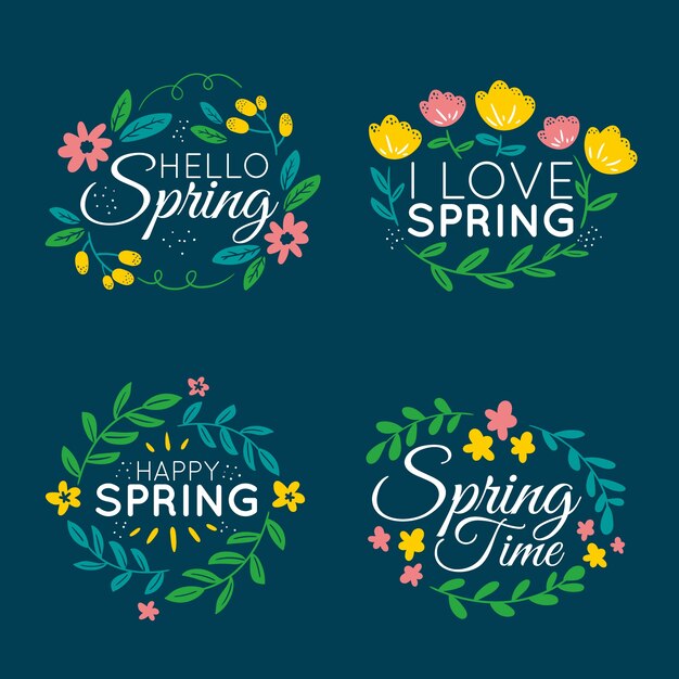 Colección de etiquetas de primavera dibujadas a mano