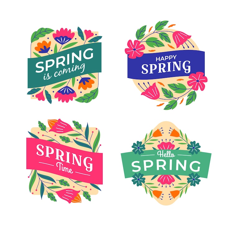 Vector gratuito colección de etiquetas de primavera dibujadas a mano