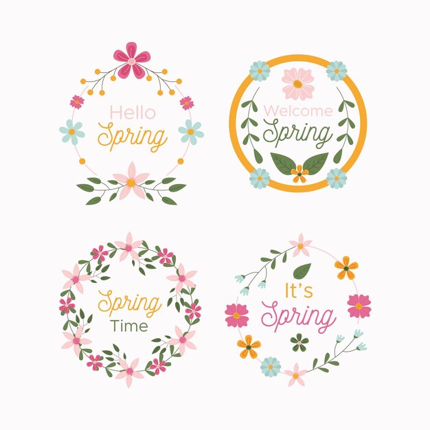 Colección de etiquetas de primavera plana