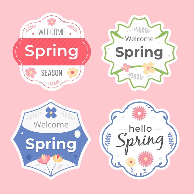 Colección de etiquetas de primavera plana