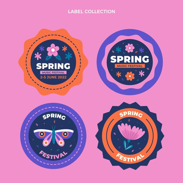 Colección etiquetas primavera plana