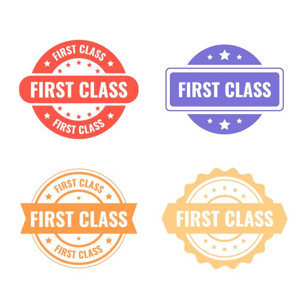 Colección de etiquetas de primera clase de diseño plano