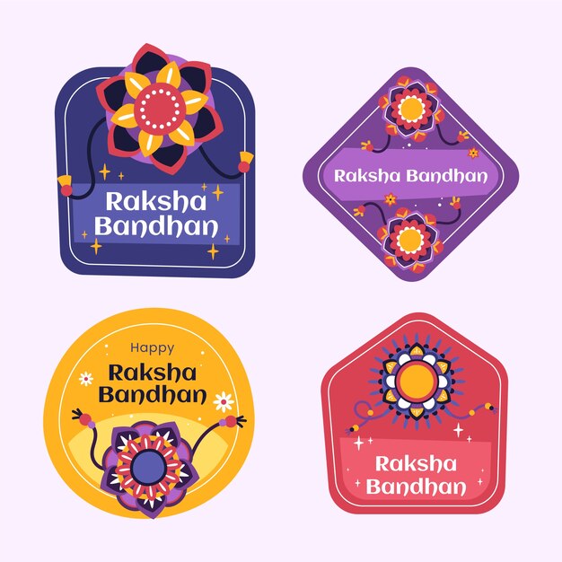 Colección de etiquetas de raksha bandhan dibujadas a mano