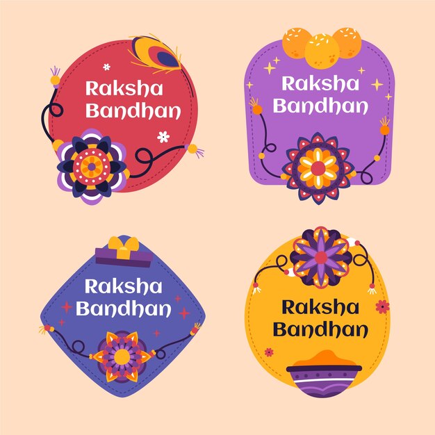 Colección de etiquetas de raksha bandhan dibujadas a mano