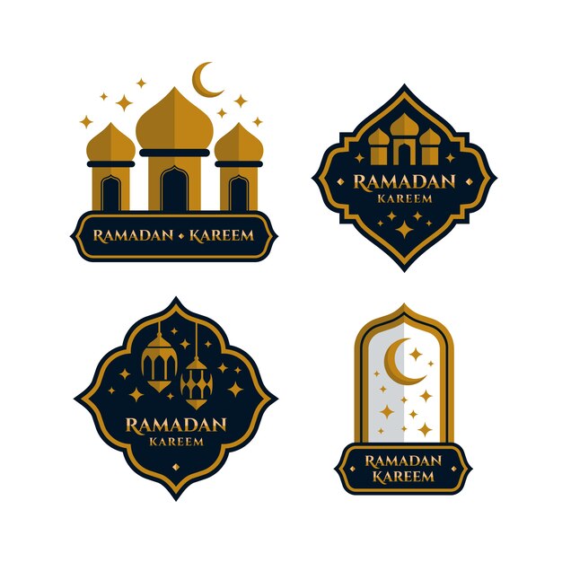 Colección de etiquetas de Ramadán dibujadas a mano en tonos oscuros
