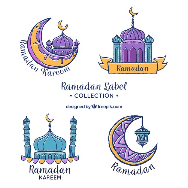 Colección de etiquetas de ramadán en estilo hecho a mano