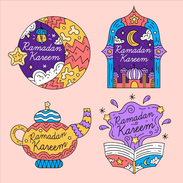 Colección de etiquetas ramdan de diseño plano