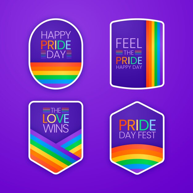 Colección de etiquetas realistas para la celebración del mes del orgullo