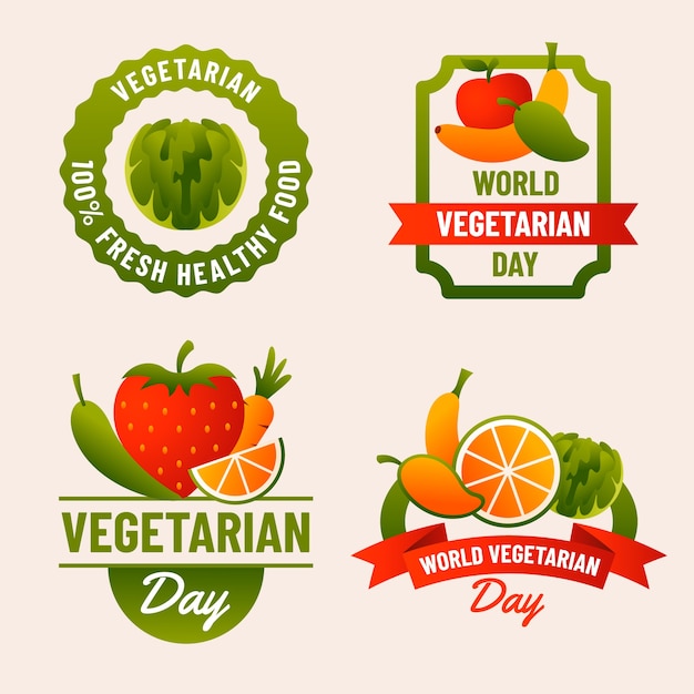 Vector gratuito colección de etiquetas realistas para el día mundial del vegetarianismo