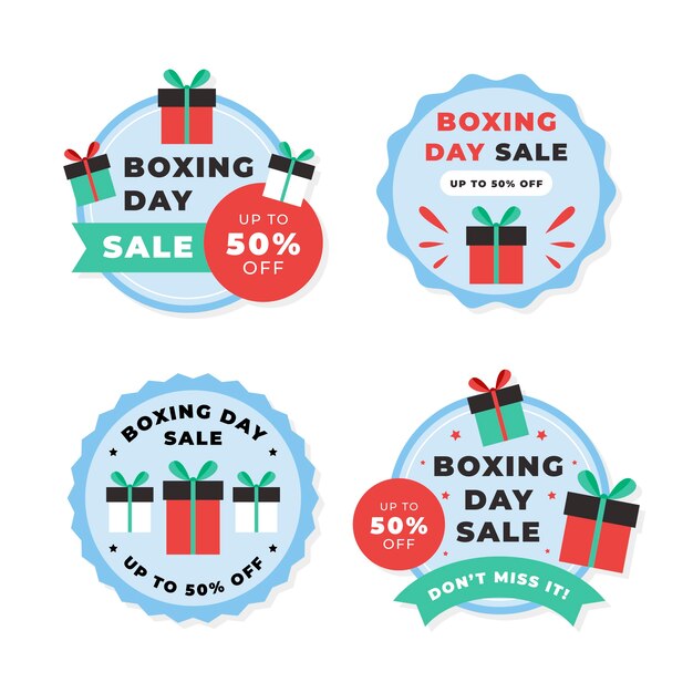 Colección de etiquetas de rebajas de boxing day planas