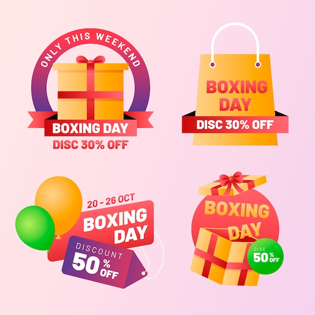 Vector gratuito colección de etiquetas de rebajas del día del boxeo degradado