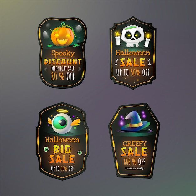 Vector gratuito colección de etiquetas de rebajas de halloween con degradado