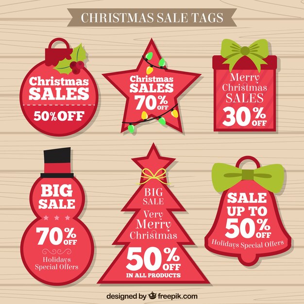 Colección de etiquetas de rebajas de navidad rojas