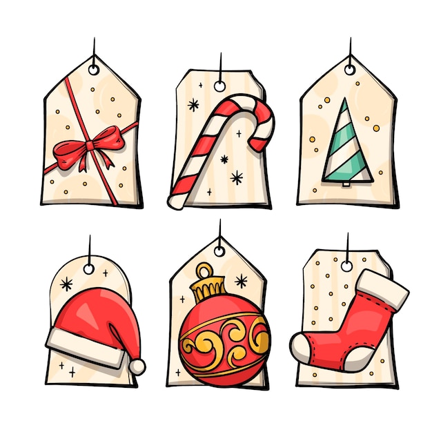 Vector gratuito colección de etiquetas de rebajas navideñas dibujadas a mano