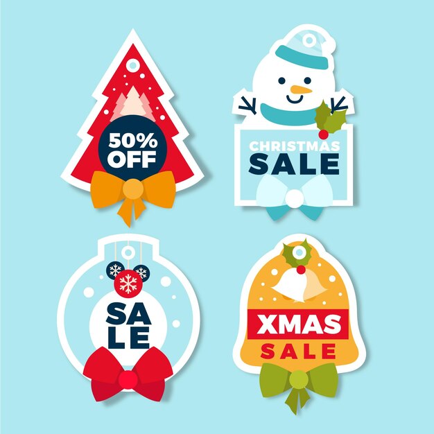 Colección de etiquetas de rebajas navideñas de diseño plano