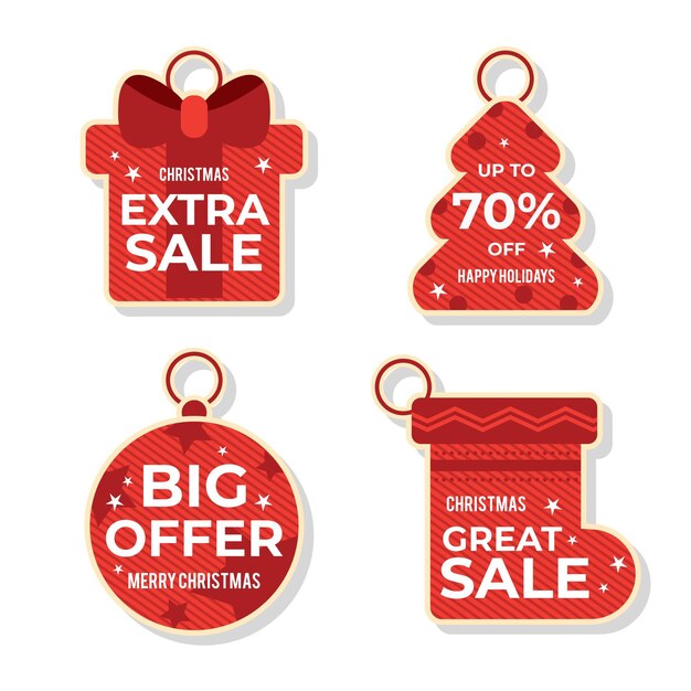 Colección de etiquetas de rebajas navideñas en diseño plano