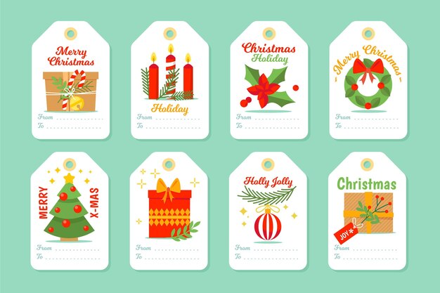 Colección de etiquetas de rebajas navideñas en diseño plano