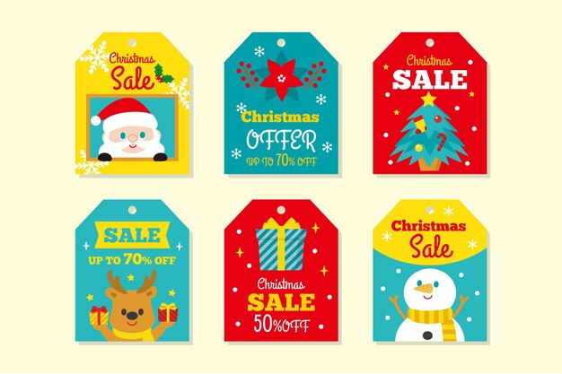 Colección de etiquetas de rebajas navideñas de diseño plano