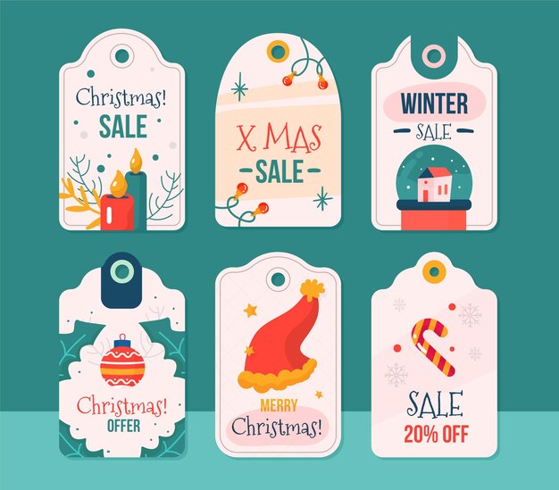 Colección de etiquetas de rebajas navideñas de diseño plano