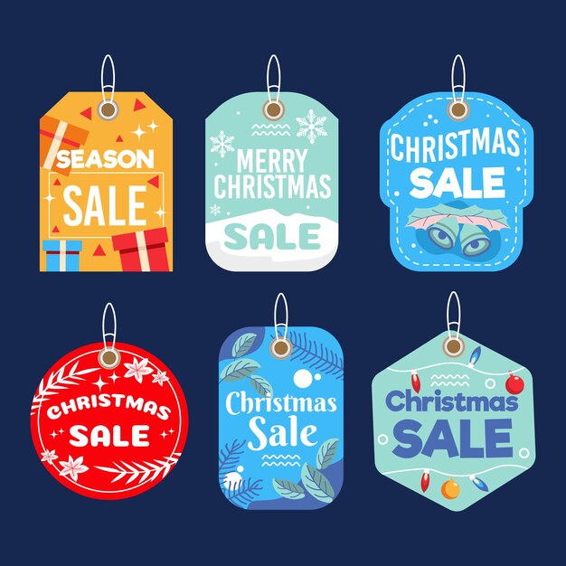 Colección de etiquetas de rebajas navideñas de diseño plano