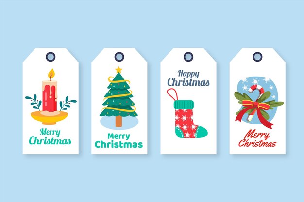 Colección de etiquetas de rebajas navideñas planas