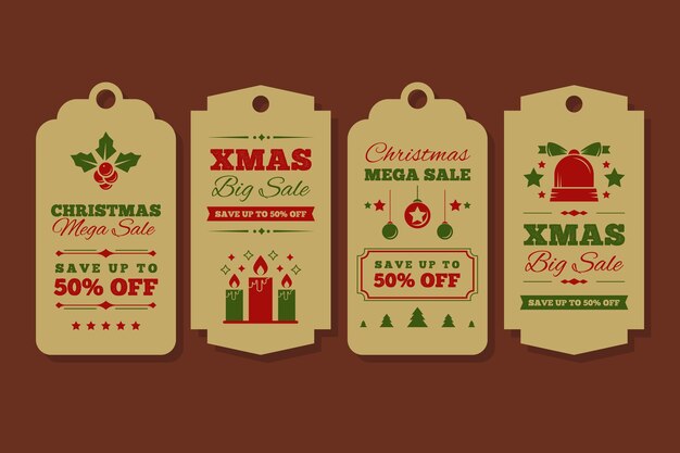 Colección de etiquetas de rebajas navideñas vintage