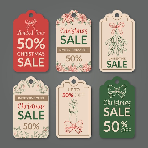 Vector gratuito colección de etiquetas de rebajas navideñas vintage