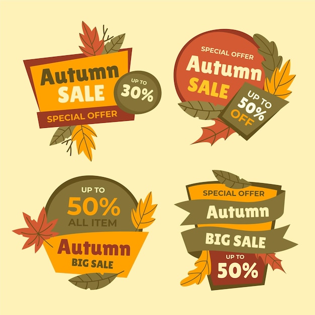 Colección etiquetas rebajas otoño dibujadas a mano
