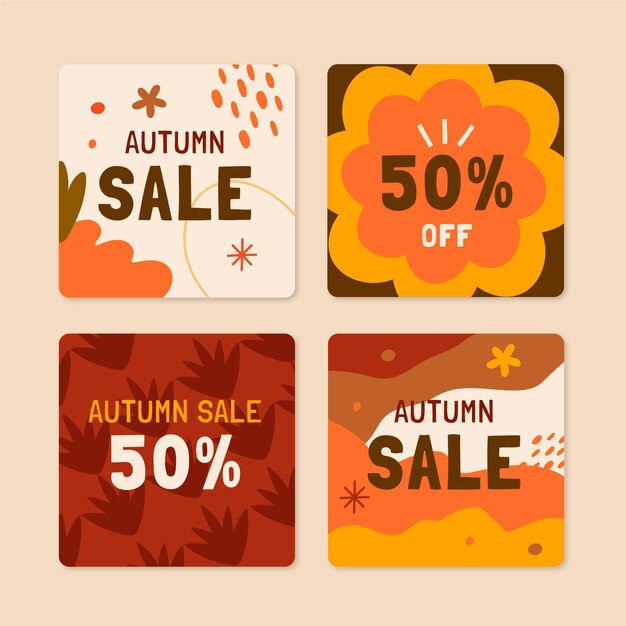 Colección etiquetas rebajas otoño dibujadas a mano