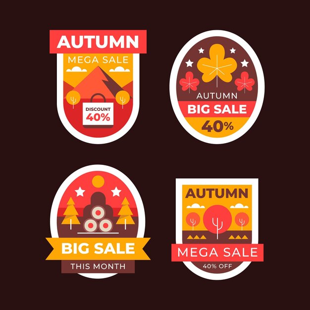 Colección de etiquetas de rebajas de otoño planas