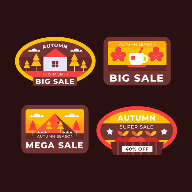 Colección de etiquetas de rebajas de otoño planas
