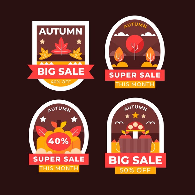 Colección de etiquetas de rebajas de otoño planas