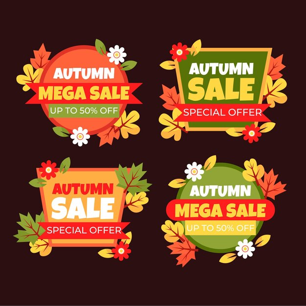 Colección de etiquetas de rebajas de otoño planas