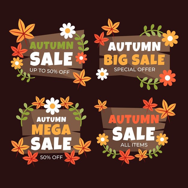 Colección de etiquetas de rebajas de otoño planas