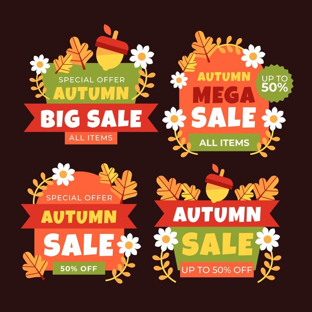 Colección de etiquetas de rebajas de otoño planas