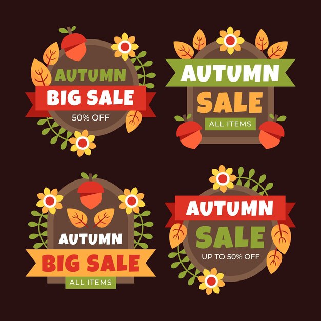 Colección de etiquetas de rebajas de otoño planas