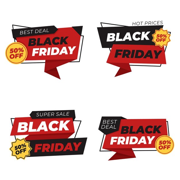 Colección de etiquetas de rebajas de viernes negro plano