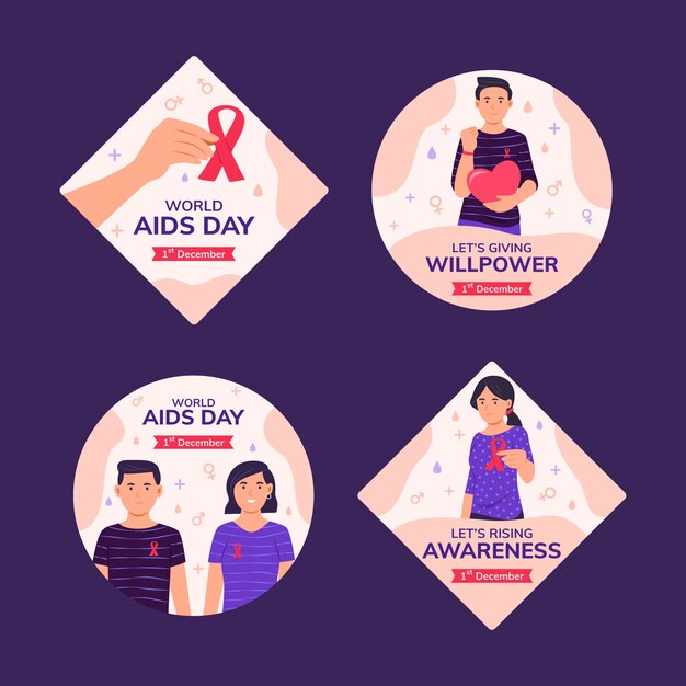 Vector gratuito colección de etiquetas de recuerdo del día mundial del sida