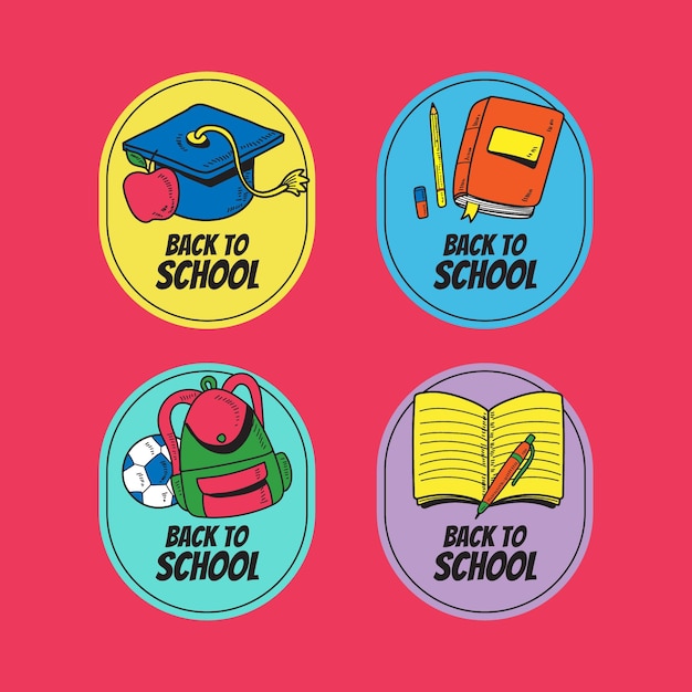 Colección de etiquetas de regreso a la escuela dibujadas a mano