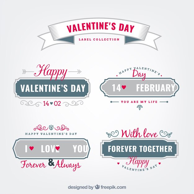 Colección de etiquetas de san valentín con detalles rojos