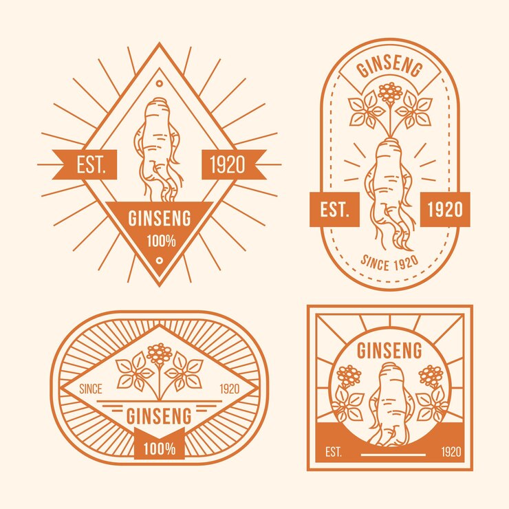 Vector gratuito colección de etiquetas de tarro de ginseng