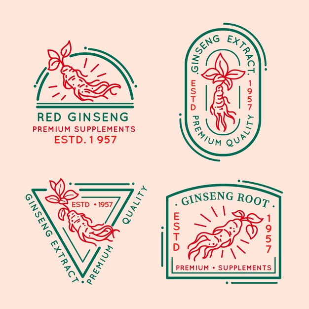 Colección de etiquetas de tarro de ginseng